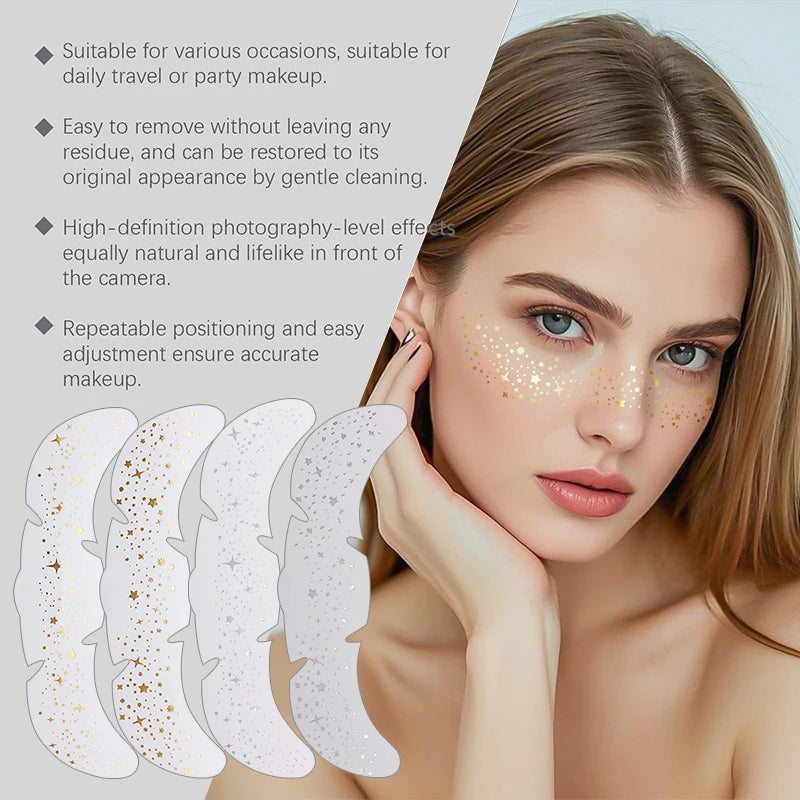 1/5pcs Glitter Skincare Freckles Face Tattoo Stickers Golden Silver Sparkle Freckle Speckle Makeup Patch For Women Face Makeup
