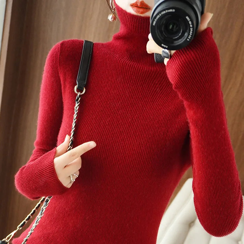 2022 Autumn Winter Cashmere  Sweater Women's Pullover Turtleneck  Casual Fashion Pure Color Cashmere sweater women