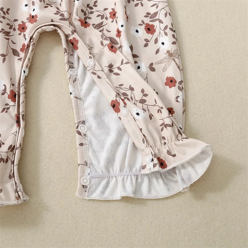 0-24M Baby Girls Floral Jumpsuits Tie-up Suspender Pants Overalls Infant Romper Toddler Summer Clothes 2024 New