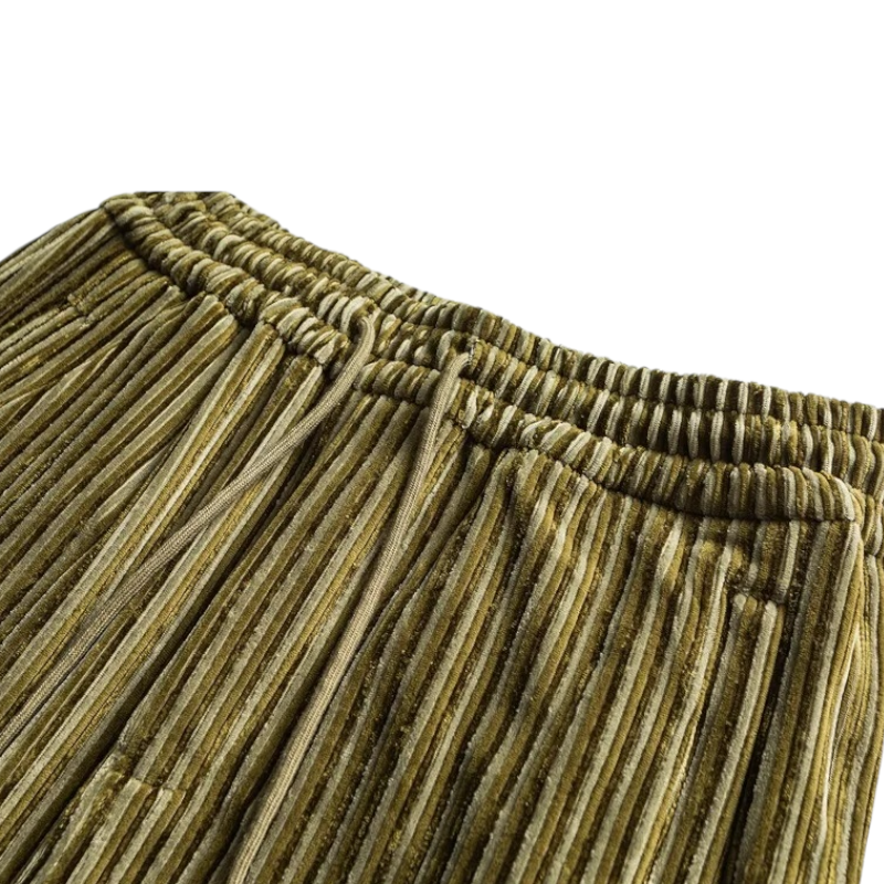 Wide wale striped corduroy with barrel leg