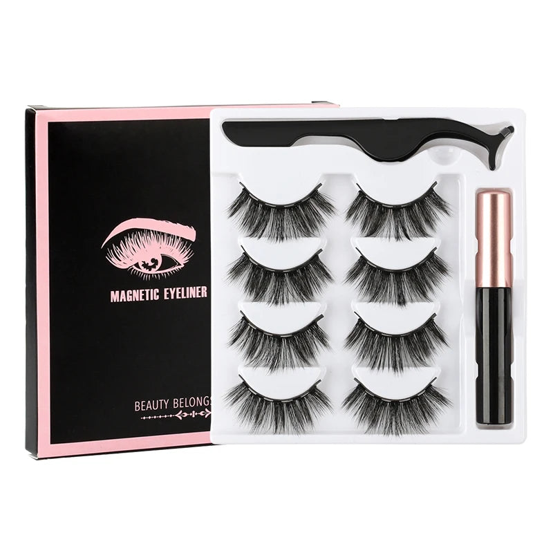 Magnetic Eyelashes Set 1/2/3 Pairs Natural Long False Eyelashes Soft Mink Lashes Waterproof Liquid Eyeliner Tweezer Makeup Tools