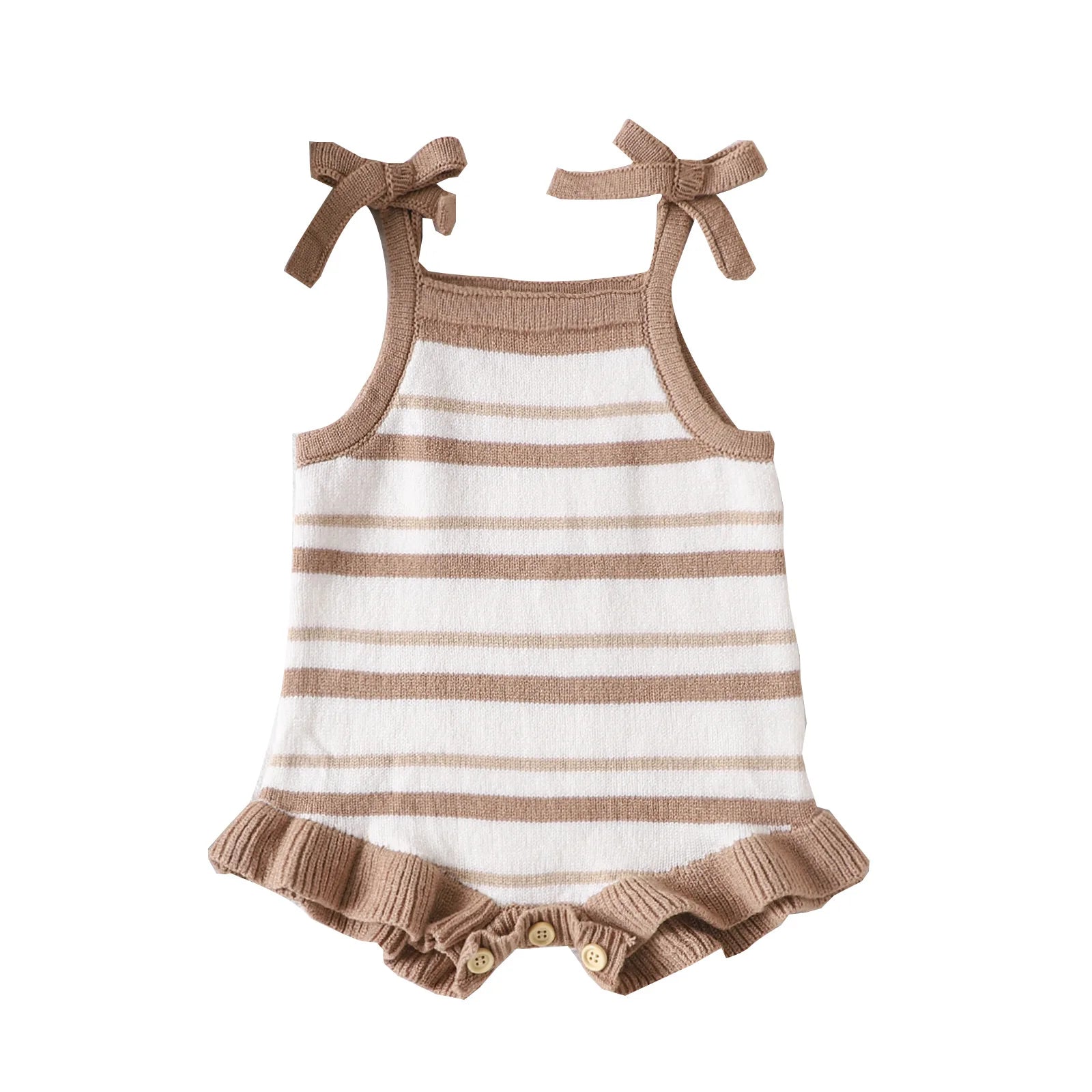 Newborn Baby Girls Knitting Jumpsuit Spring Toddler Striped Clothes Ruffle Sleeveless Crochet Sweater Romper For Kids