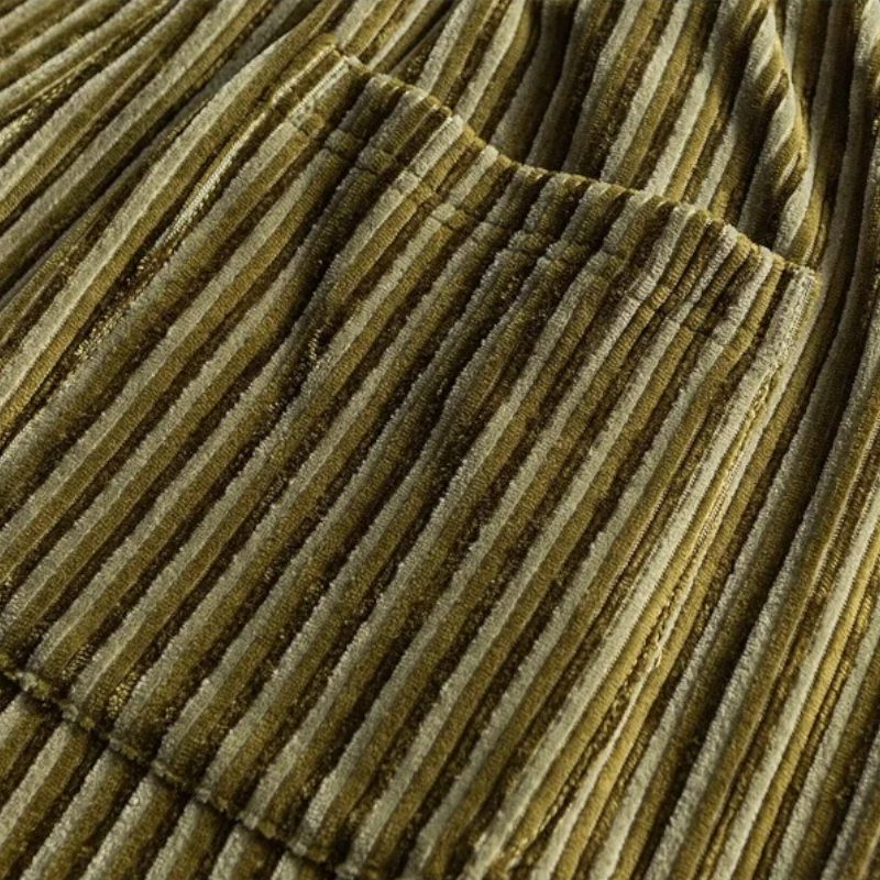 Wide wale striped corduroy with barrel leg