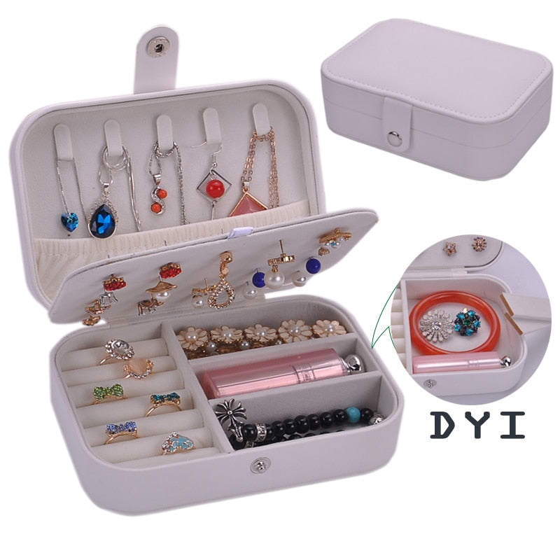 Protable Leather Jewelry Storage Box Earrings Ring Necklace Case Jewel Packaging Travel Cosmetics Beauty Organizer Container Box