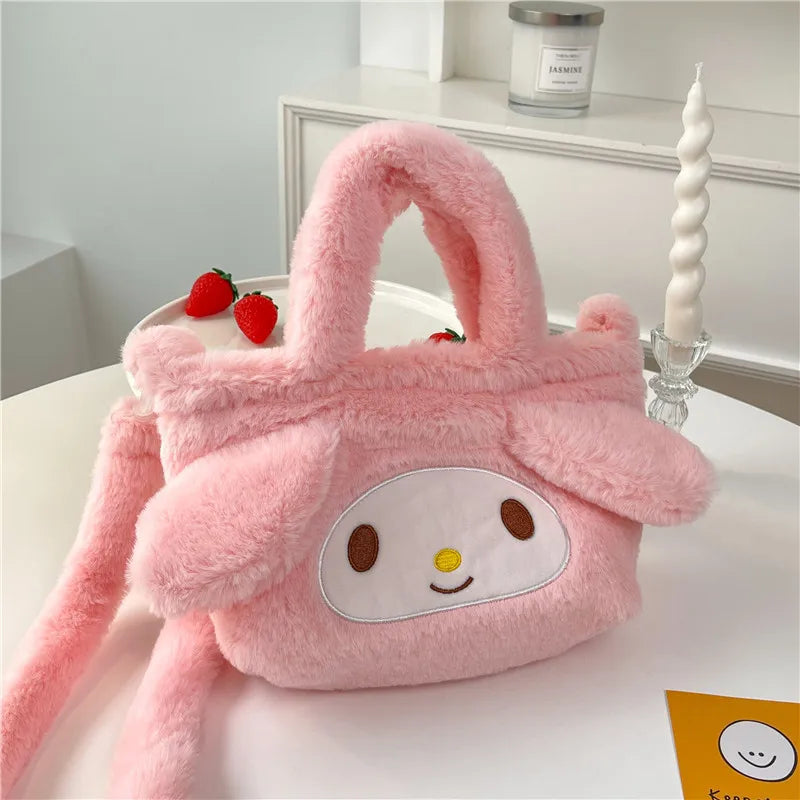 Sanrio-Bolso de felpa Kawaii Cinnamoroll, bolso de mano, bolso de mensajero de hombro, Kuromi Hello Kitty, mochila de maquillaje