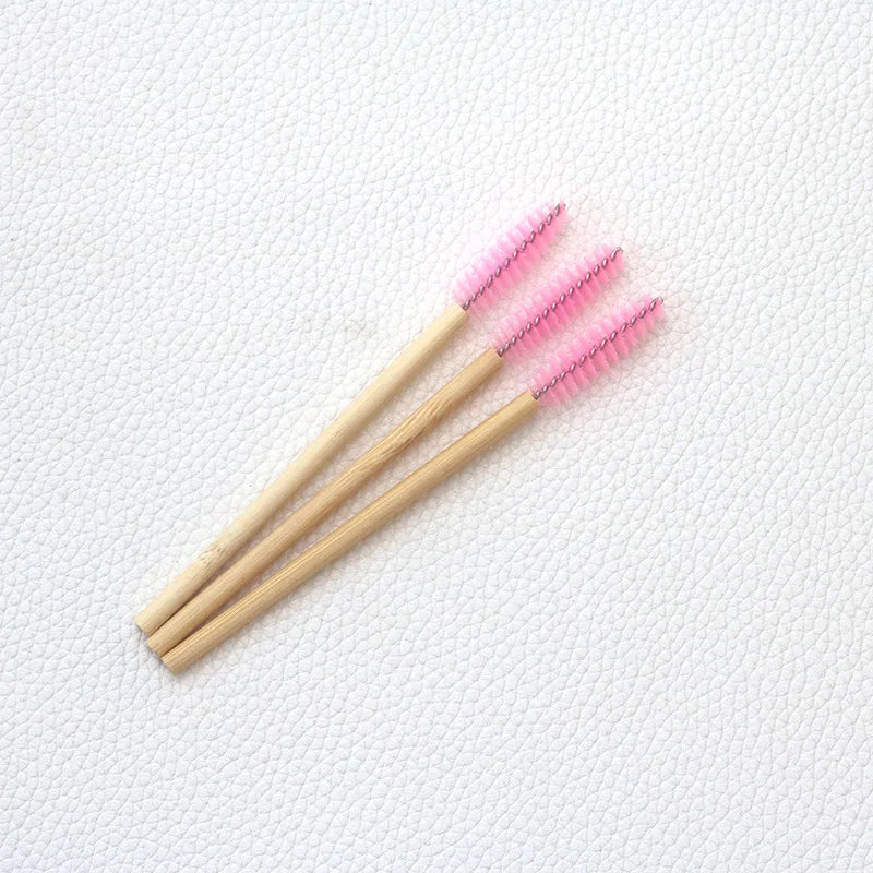 50pcs Eyelash Brush Bamboo Mascara Wands For Eyebrow and Eyelash Spoolies Eyeliner Brush and Lip Applicator for Lash Extension
