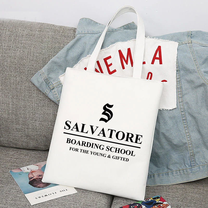 The Vampire Diaries Shopping Bag Women's Tote Canvas Bags Mystic Falls Virginia Salvatore Shoulder Handbag Shopping Bags