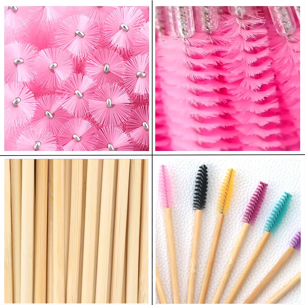 50pcs Eyelash Brush Bamboo Mascara Wands For Eyebrow and Eyelash Spoolies Eyeliner Brush and Lip Applicator for Lash Extension