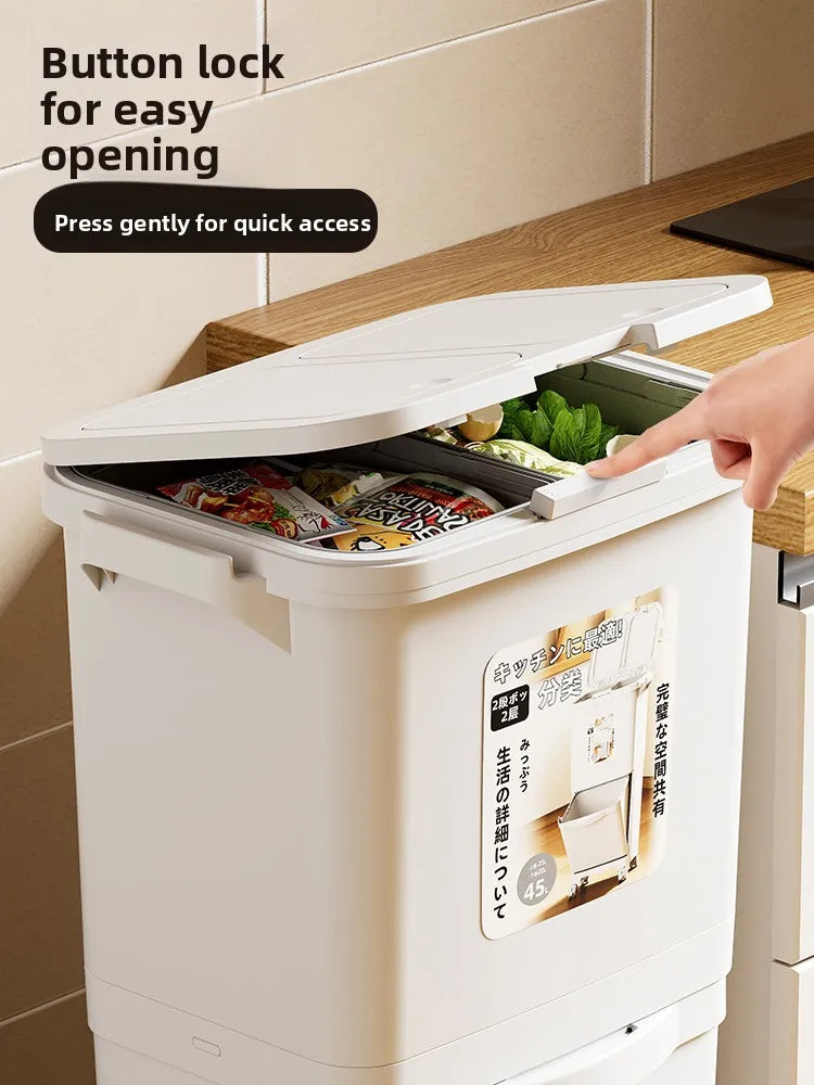 Kitchen Tra Can Large Capaci Double Layer Pr pe with Cover Easy to Move No Bending over Garbage Can for Household Use