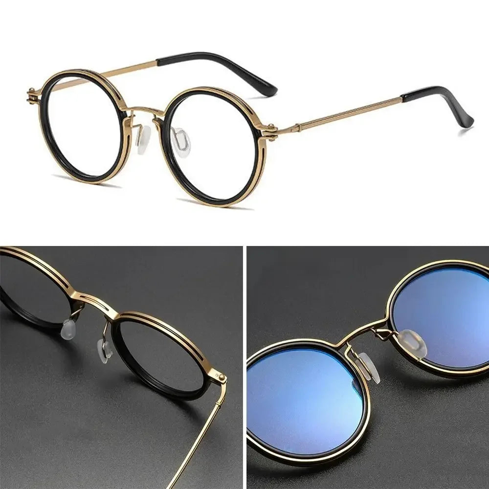 Retro Round Anti Blue Light Glasses Men Women Office Computer Goggles Metal Frame Fashion Optical Myopia Eyewear Read Eyeglasses