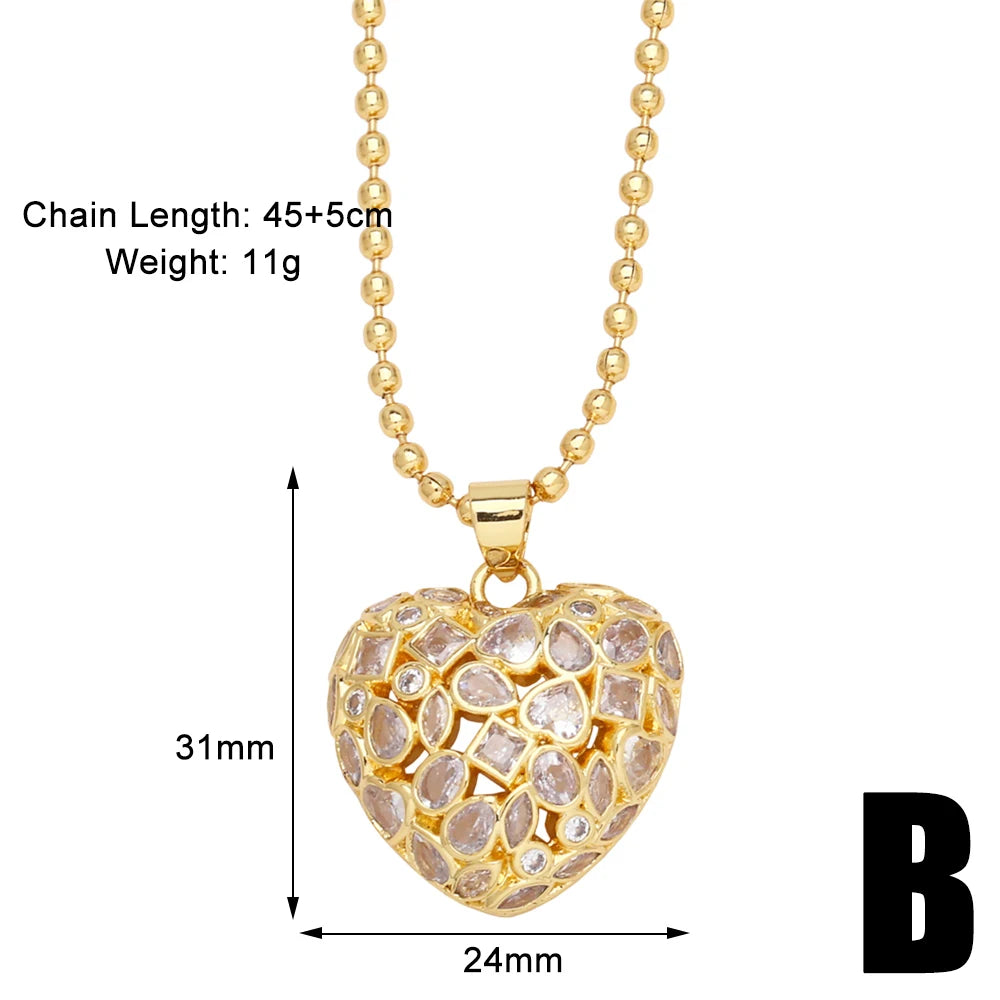 FLOLA Luxury Cz Crystal Heart Necklaces for Women Copper Gold Plated Letter Necklaces Dainty Jewelry Party Gifts nkeb857