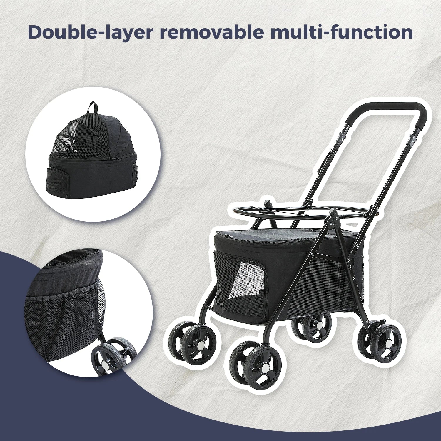 Pet Stroller 4-Wheel Foldable Dog Travel Stroller Pushchair Jogger with Storage Basket for Puppy Cat Pet Suplies Outdoor