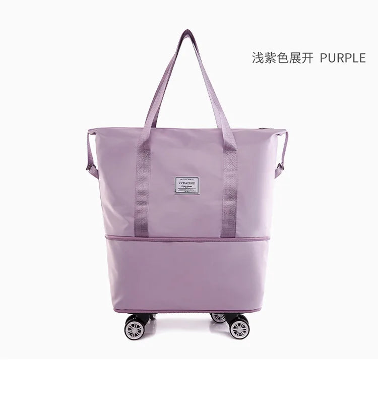 Foldable Storage Bag with Wheels Expandable Portable Luggage Bags Outdoor Travel Rolling Pack Large Capacity Woman Shopping Bag