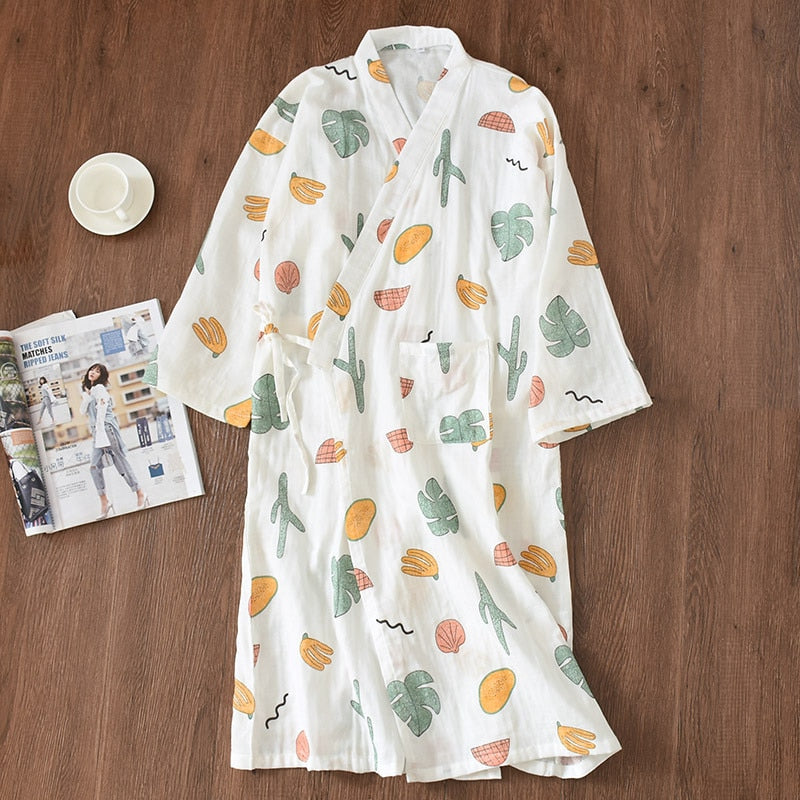 pajamas summer new 100% cotton gauze pajamas nightgown ladies SPA yukata homewear long pajamas women