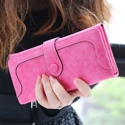 Wallets Retro Nubuck Leather Women's Long Wallets Clutch Female Hasp Purse Vintage Money Bag Carteira Card Holder