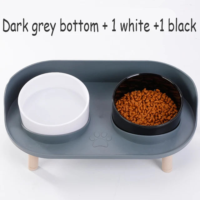 Cat Double Bowls Feeder Adjustable Height Pet Cats Drinker Water Bowl Elevated Feeding Kitten Supplies Food Feeders Dogs Dish