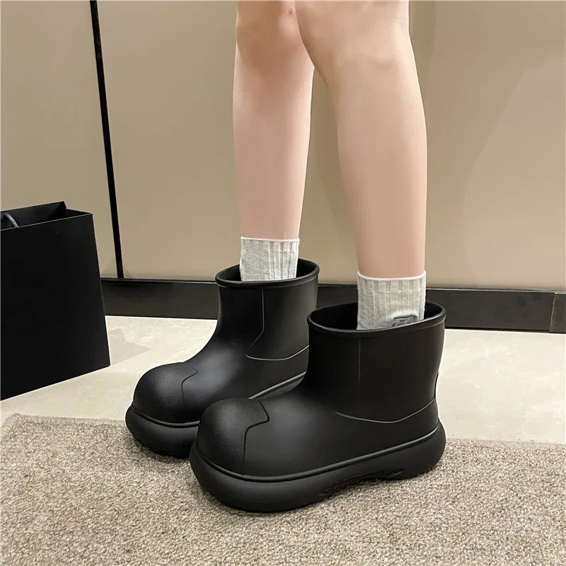 Fashionable Rain Boots for Women Mid-Calf Cute Outdoor Thick-Soled EVA Water-Proof Rain Shoes Simple and Versatile