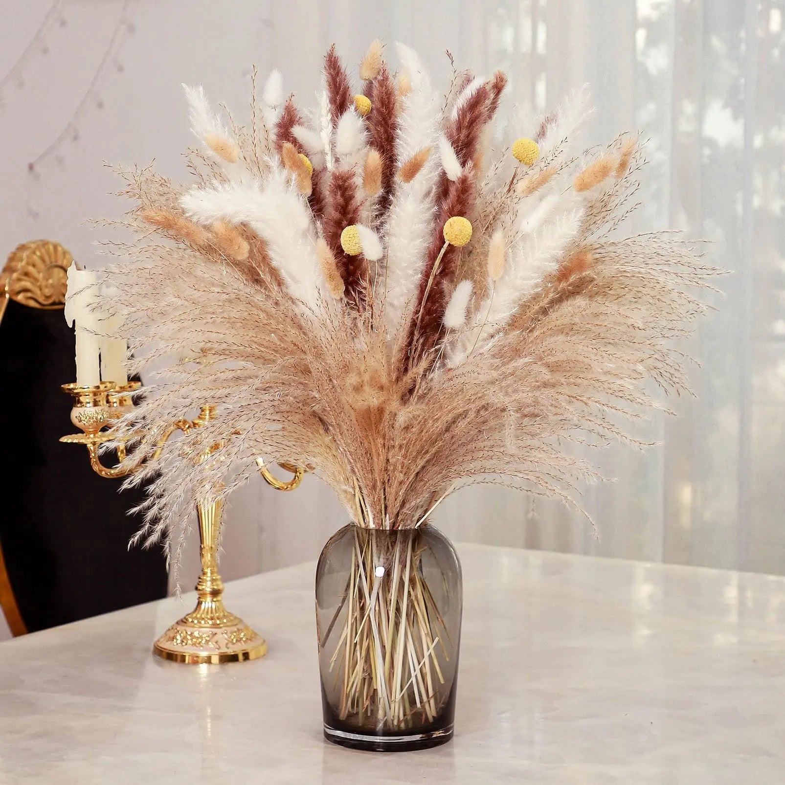 80Pcs Pampas Grass Garden Wedding Decoration Natural Fluffy Dried Flowers Home Vase Decor and Table Accessory Photography Props