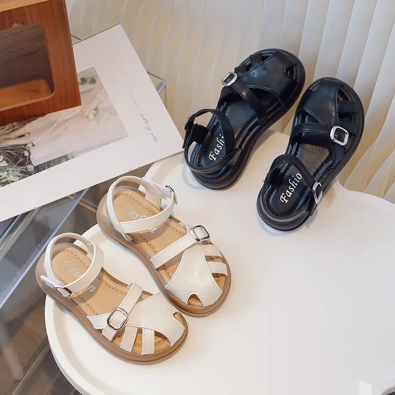 2024 Summer New Kids' Girls Hollow Sandals Casual Roman Shoes Bird's Nest Children's Soft Sole Beach Shoes Fashion Cool Sandals