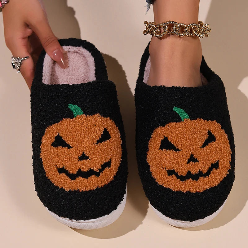 Women Indoor Slippers Soft Comfortable Embroidered Cashmere Slippers Cute Student Autumn Winter Bedroom Plush Slides