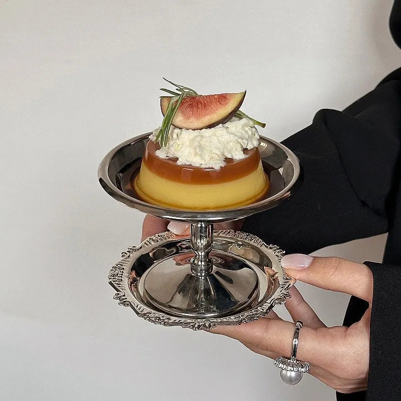 Stainless Steel Dessert Plate Cake Tray Ice Cream Cup Tall Cup High Tea Snack Pudding Fruit Dish Cute Plates Table Decoration