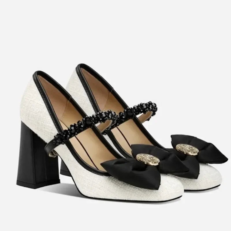 Fad Crystal High Heels Shoes Sweet Bow Mary Jane Sandals Women 2024 New Autumn Sexy Dress Party Pumps Shallow Lolita Mujer Shoes