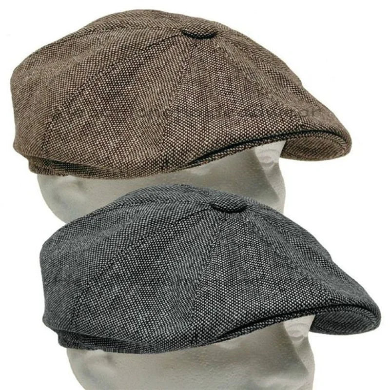 Newsboy Cap Wool Tweed Octagonal Cap For Men Grey Brown Gatsby Hat Berets Hat Cabbies Hat Headpiece Beret Hats