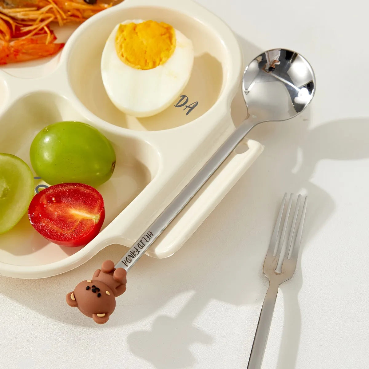 4-Compartment Cute Children Food Plate Dishes Reusable Plastic Snack Dessert Salad Plate Fruit Tray Tableware Dishwasher Safe