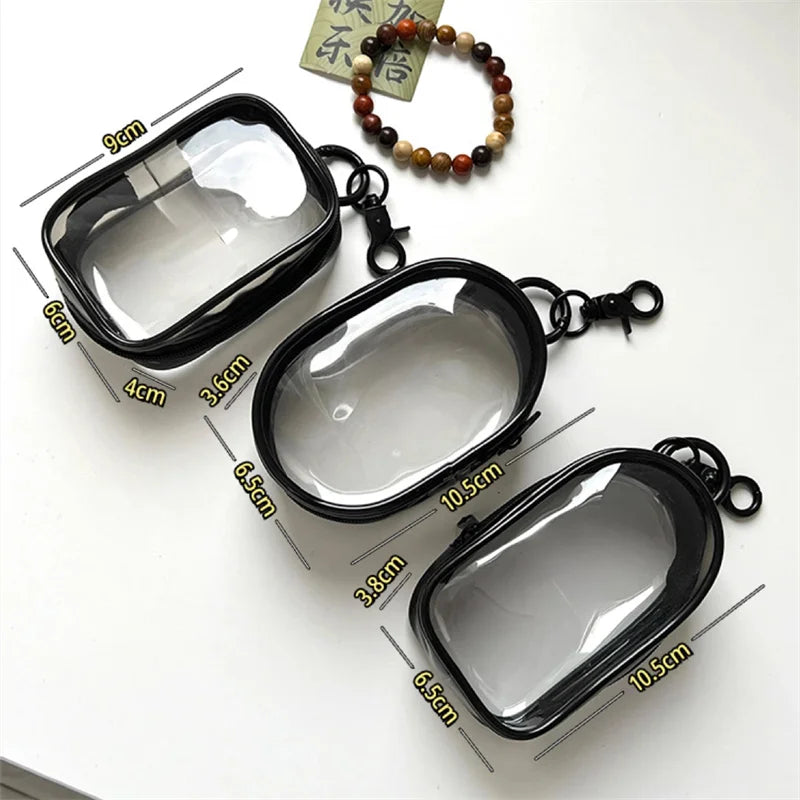 New Square/Round Black PVC Transparent Cosmetic Bags Jewelry Organizer Portable Data Cable Earphone Coin Charger Storage Pouches