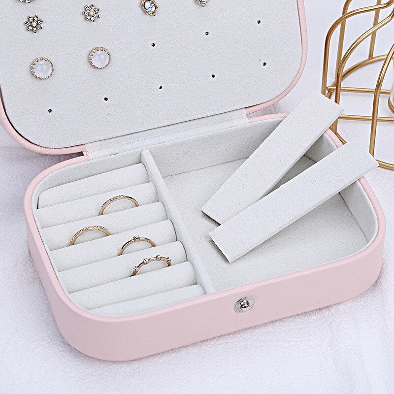 Simple Girl Earrings Plate Portable Leather Necklace Ring Multi Function Jewelry Storage Box