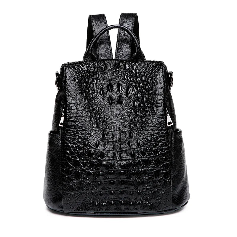 New Fashion 100% Genuine Leather Women Alligator Backpacks Luxury Brand Female Real Natural Leather Lady Girl Student Backpack