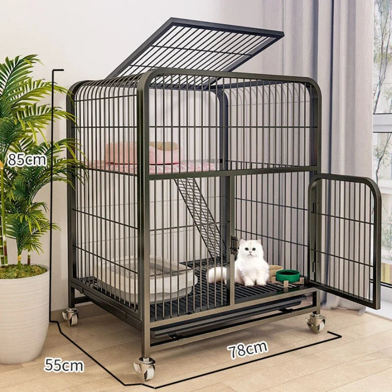 Stainless Steel Pet Villa Modern Iron Mesh Cat Cage Indoor Double Layer Dog House Large Space Free Space Pulley Cat Cages Indoor