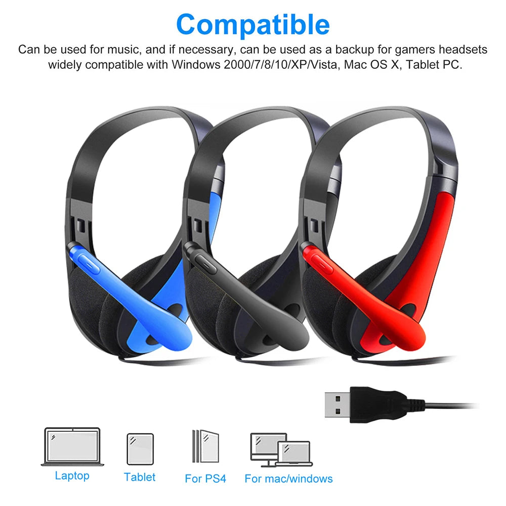 USB Wired Headphones Universal PC Gaming Headset With Microphone Noise Reduction Gamer Earphone Helmet For Laptop Computer