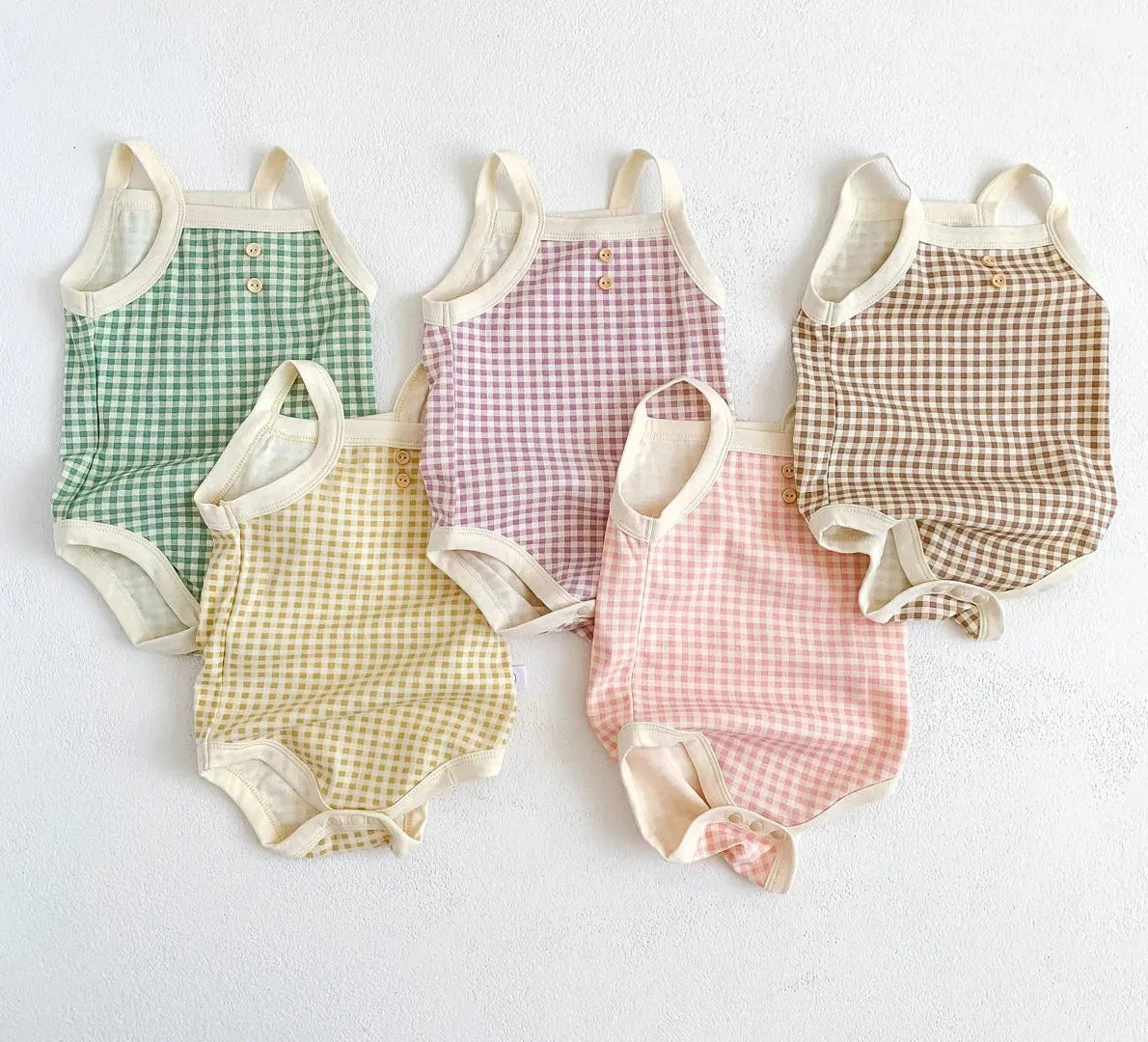 Summer Newborn Baby Girls Sleeveless Sling Plaid Outfits Cotton Soft Jumpsuits Infant Kids Casual Clothing Bodysuits