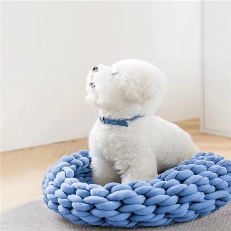 New Hand Woven Cat Nest Soft Shaggy Mat Indoor Dog Cat Bed Round Cat Cushion Warm Cat Sleep Basket Cat Kennel For Small Dog Cat