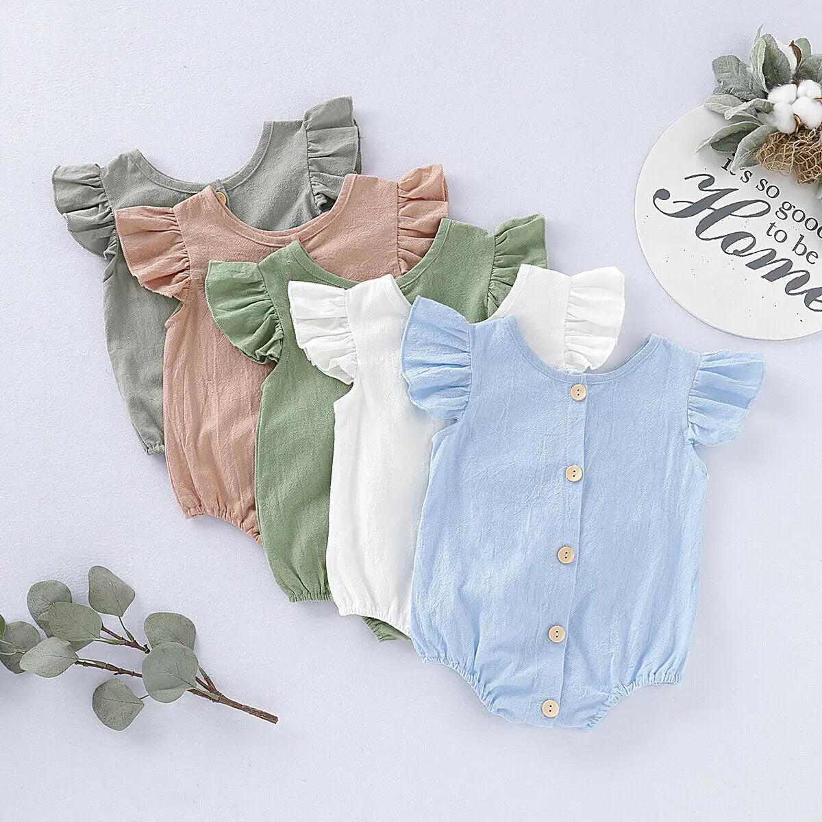 2019 Baby Summer Clothing Infants Baby Girls Boys Bodysuits Pure Color Ruffles Fly Short Sleeve Jumpsuit Clothes Tops Playsuits