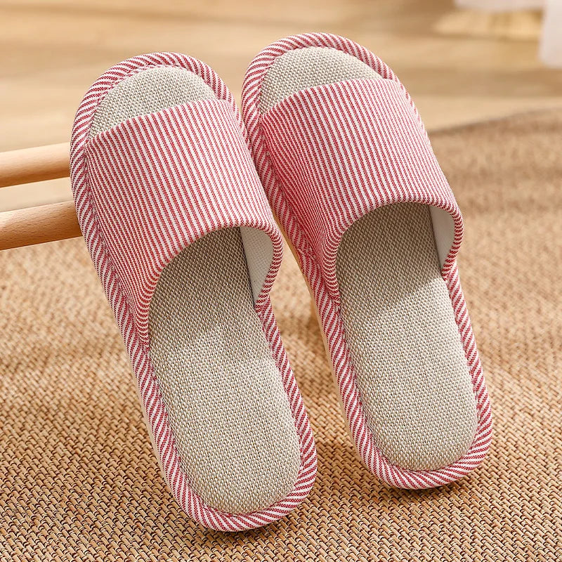 Linen Slippers Women Men Couples Home Non Slip Slides Breathable Shoes Casual House Bedroom Comfortable Cotton Hemp Flats