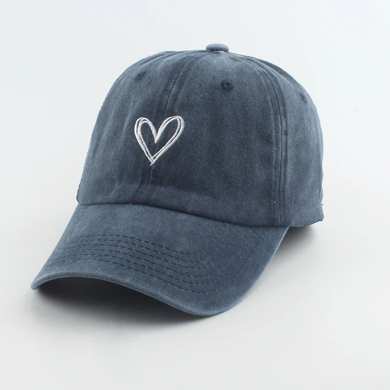 Fashion Outdoor Sport Baseball Caps For Men Women Love Heart Embroidery Snapback Cap Washed Cotton Dad Hat