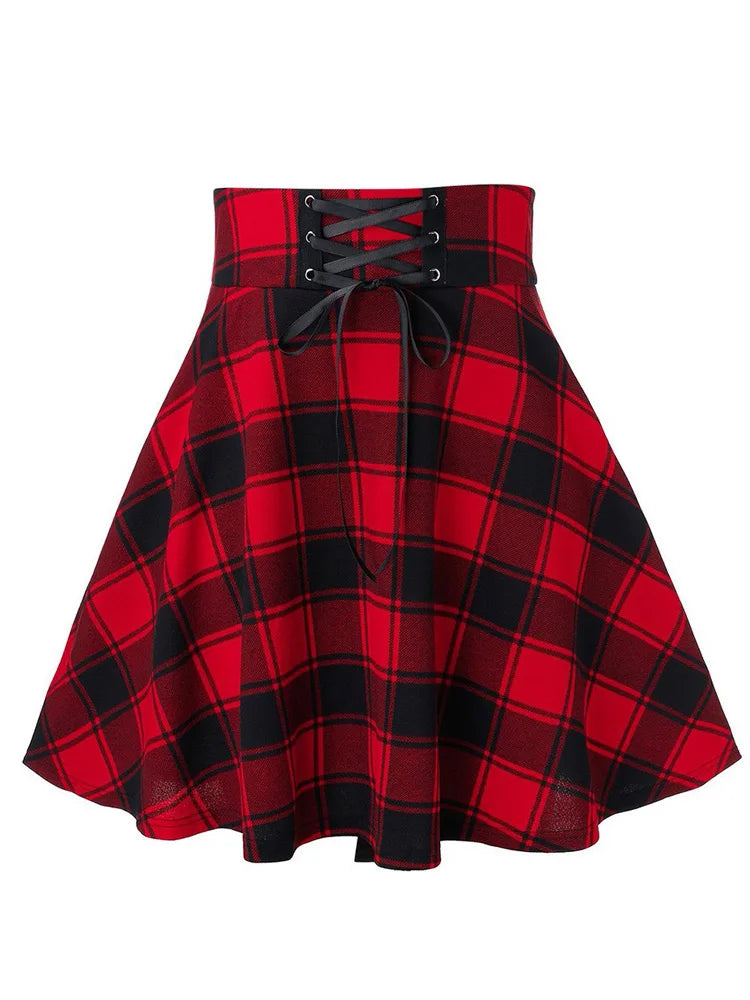 Black Checkered Women's Gothic Skirt