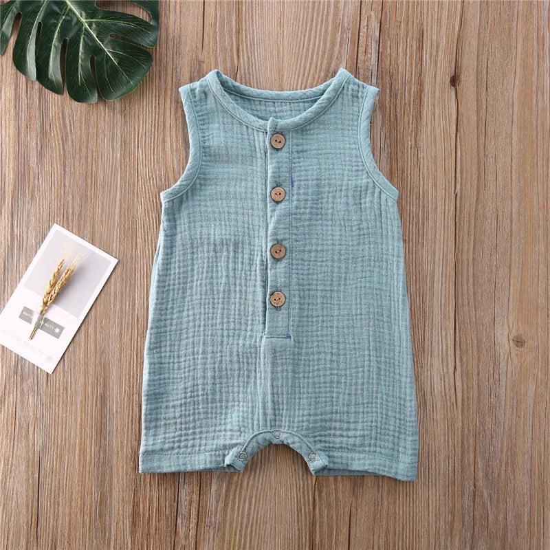 Toddler Baby Rompers Single Breasted Clothes Infant Baby Girls Boys Sleeveless Button Solid Color Romper Summer Clothing