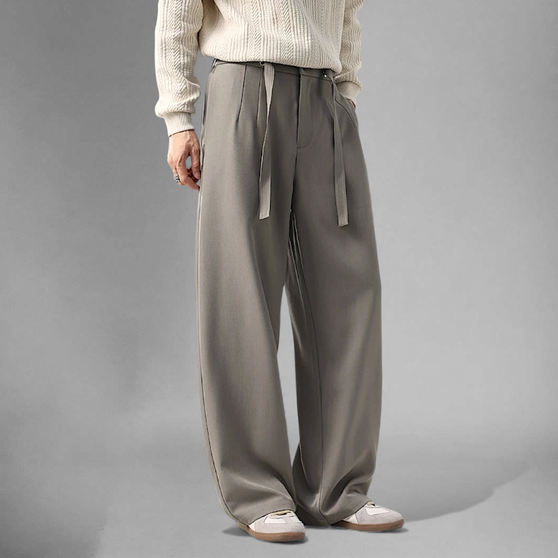 Belted wide leg trouser with elastic back