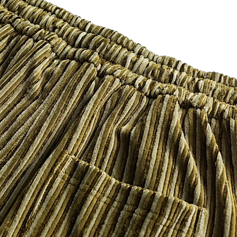 Wide wale striped corduroy with barrel leg