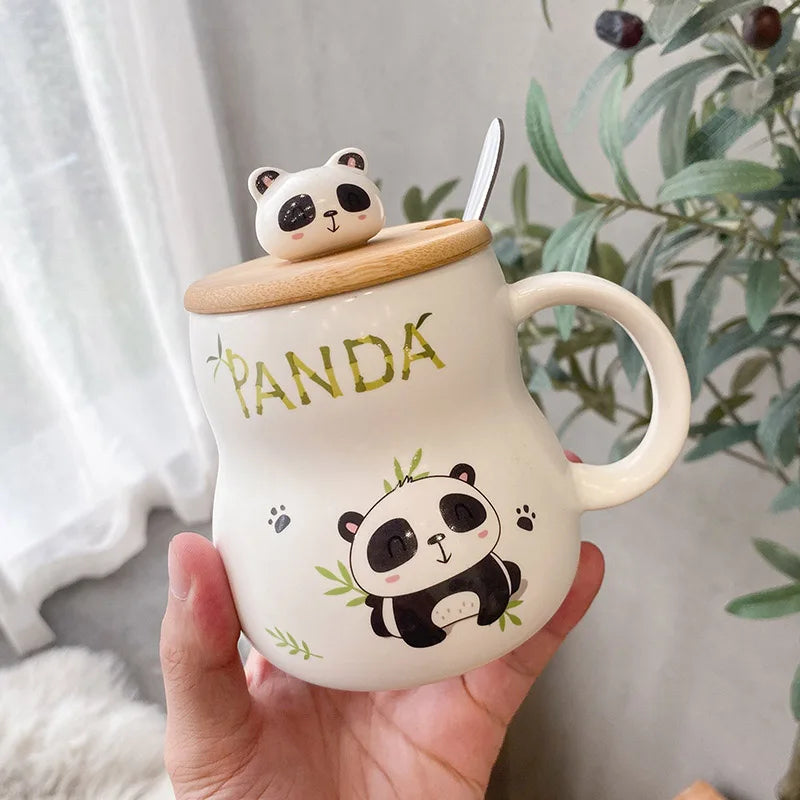 Cute cartoon panda Ceramics Mug 400ml With Lid and Spoon Coffee mugs Milk Tea Mugs Breakfast Cup Drinkware Novelty Gifts