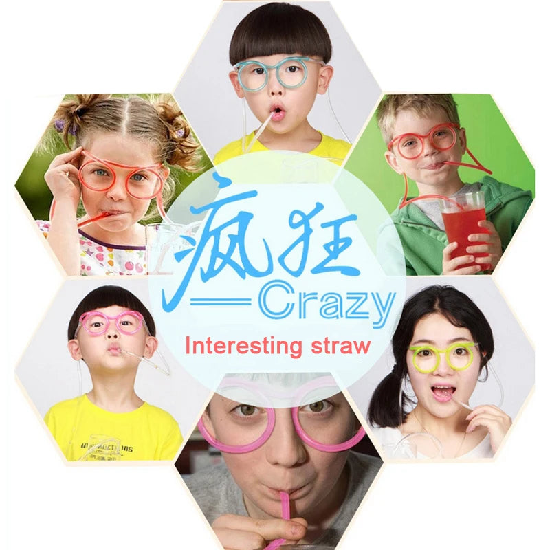 1PC Fun Soft Plastic Straw Funny Glasses Flexible Drinking Toys Party Joke Tube Tools Kids Baby Birthday Party Funny Gadgets