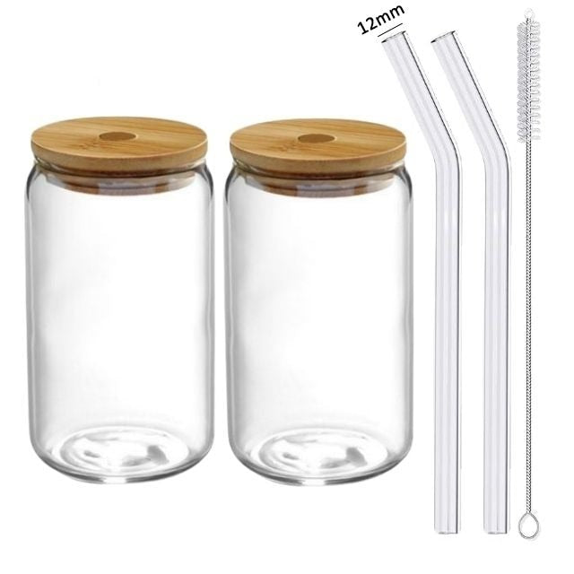 Glass Cup With Lid and Straw Transparent Bubble Tea Cup Juice Glass Beer Can Milk Mocha Cups Breakfast Mug Drinkware