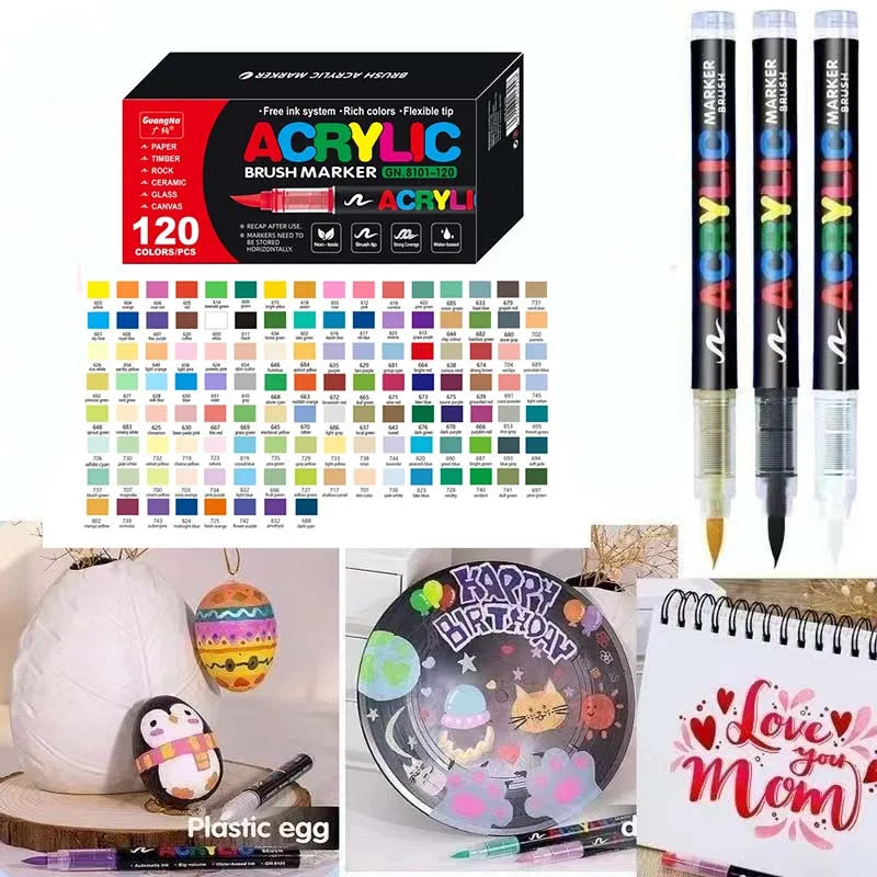 120 Colors Set Soft Acrylic Art Paint Pens pencil Brush Markers Pen proffesional Rock Painting Stone  Art Supplies Drawing