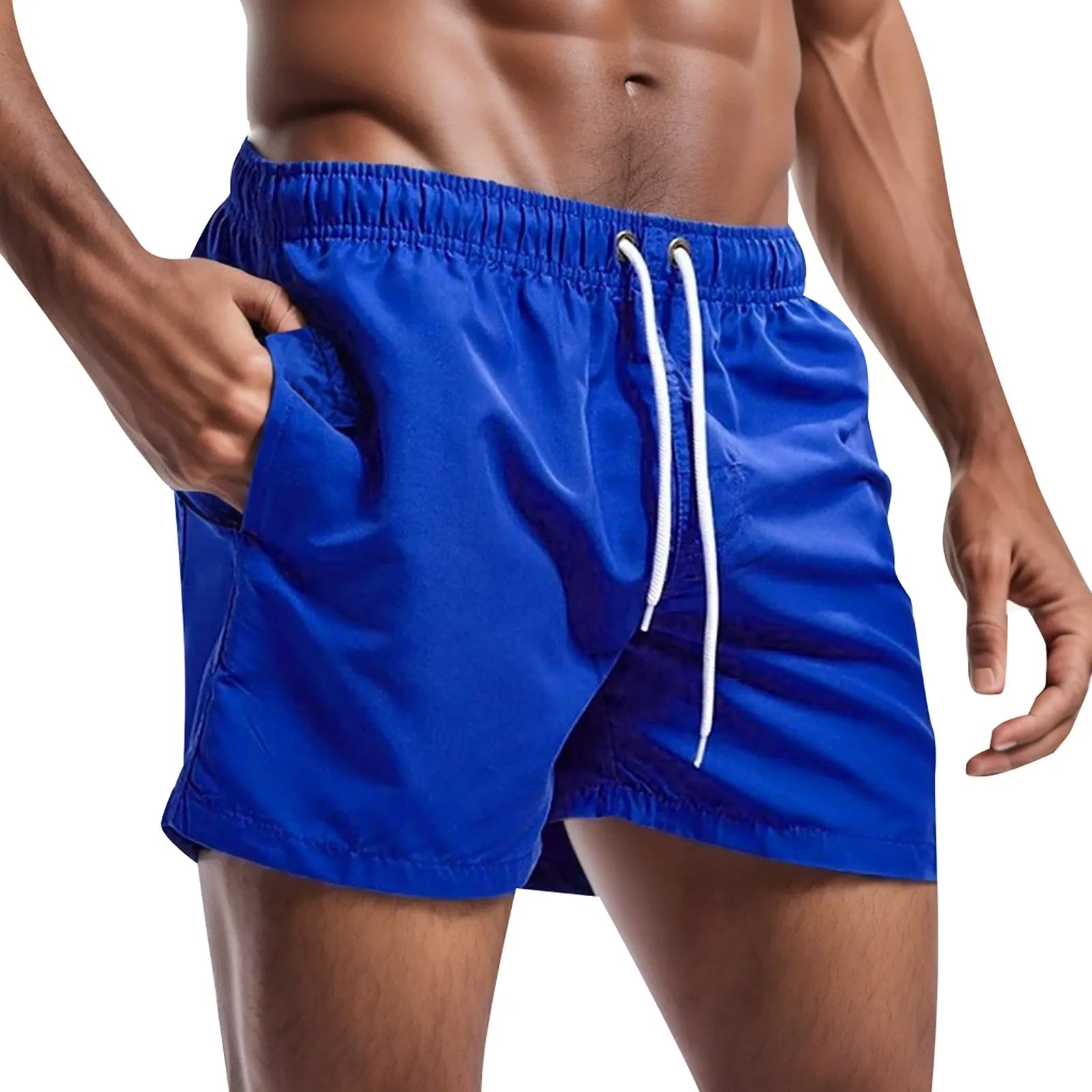 Summer Men'S Beach Shorts Fashion Solid Pocket Shorts Fitness Quick Dry Swimwear Beach Drawstring Breechcloth Bottoms