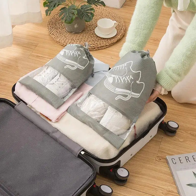 5pcs Shoes Storage Bag Closet Organizer Non-woven Travel Portable Bag Waterproof Pocket Clothing Classified Hanging Bag