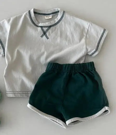 Cute Letter Embroidered T Shirt + Shorts 2pcs Suit Baby Cotton Outfits