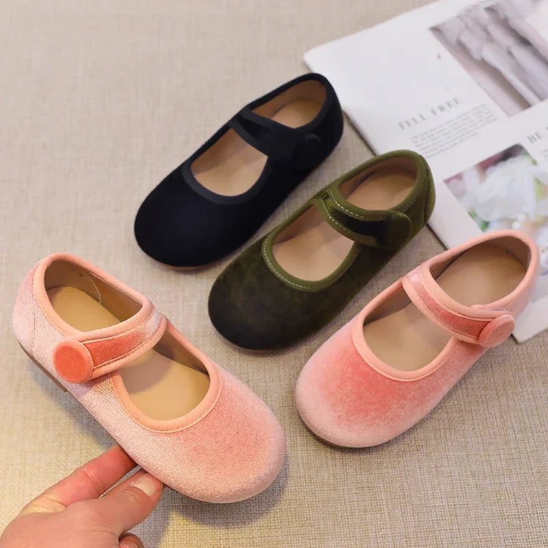 New 2024 Autumn Children Princess Shoes Girl's Ballet Flats Fashion Concise Style velvet Shallow Elegant Kids Flats